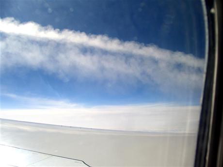 Following the contrail of another plane