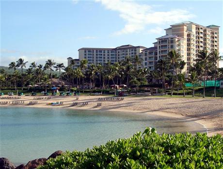 Marriott Ko'Olina buildongs from lagoon