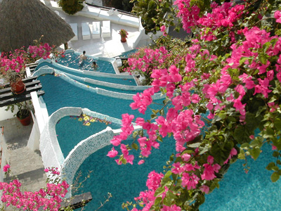 View of Ocho Cascadas pools from penthouse villa