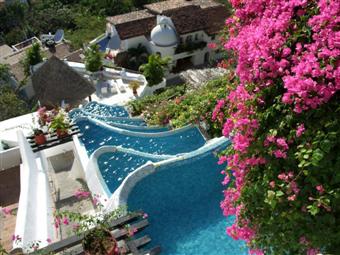 View from Ocho Cascadas Penthouse, looking down at pools below