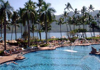 Hawaii Marriott Kauai Beach Club pool overlooking Nawiliwili Harbor