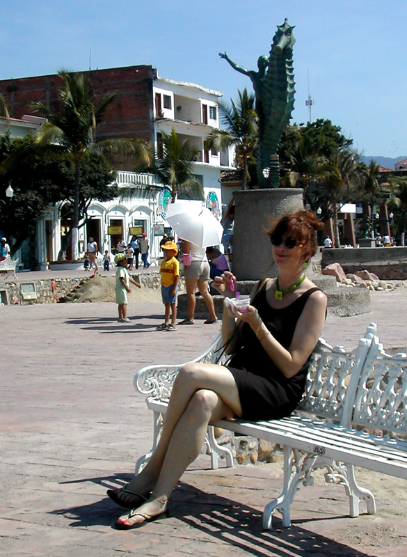 Puerto Vallarta Malecon Seahorse sculpture bench ice cream
