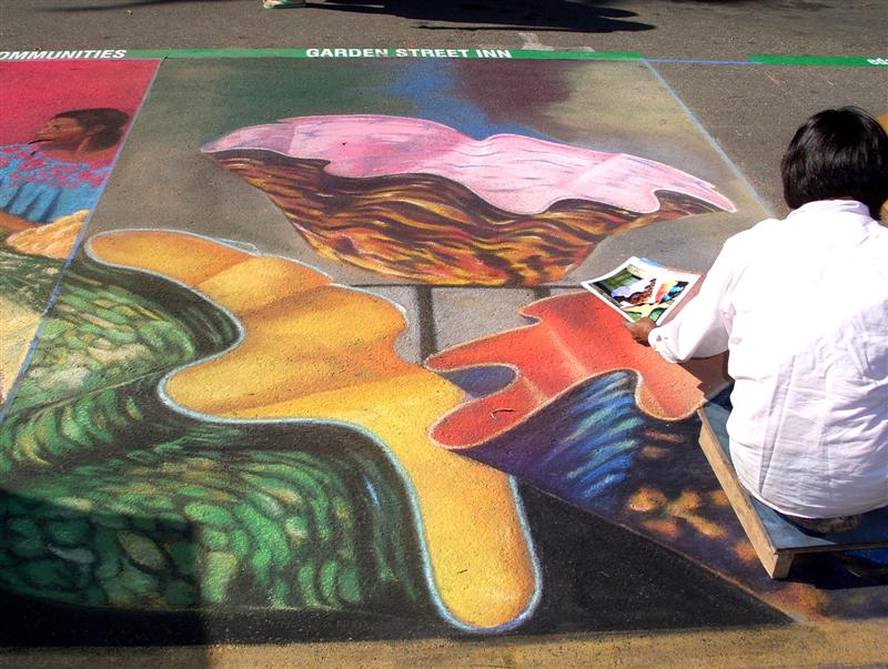 Street painting of glass bowls