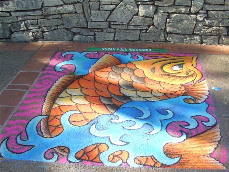 After street painting of koi goldfish
