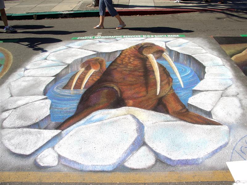 Street painting of walrus