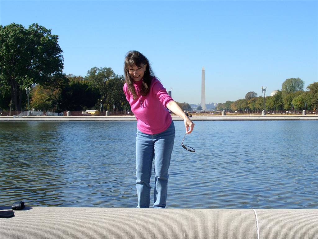 Linda retrieving sunglasses from Capitol Reflecting Pool